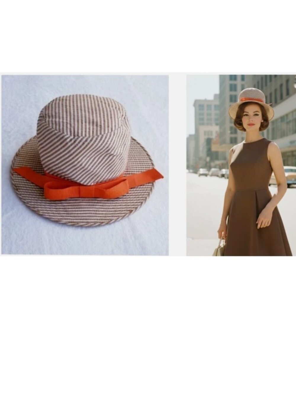OLEG CASSINI vintage 1960s fab mrs maisel easy-day travel cotton boater brim hat